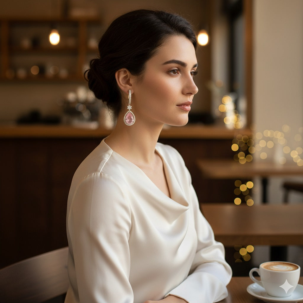 Elegant Pink Teardrop Crystal Dangle Earring