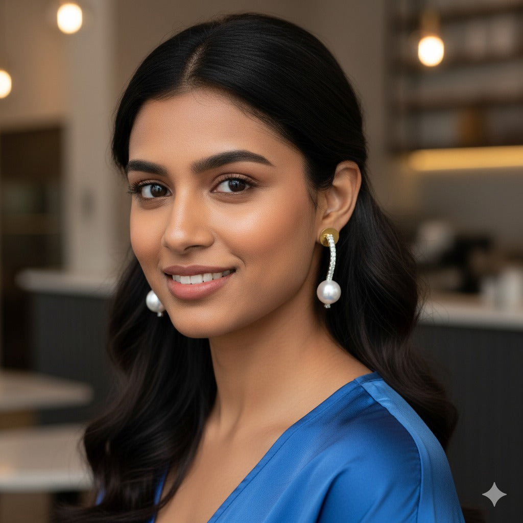 Elegant Gold & Diamond-Crystal Curve Earring