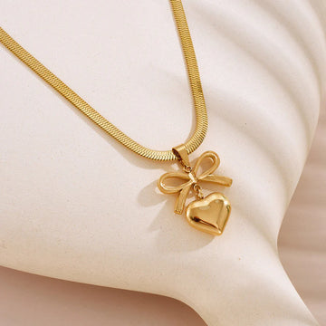 Gold Plated Anti Tarnish Bow Knot Heart Themed Pendant