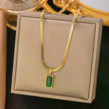 Gold-Plated Anti Tarnish Green Geometric Pendant