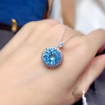 Silver Plated Anti Tarnish American Diamond Crushed Ice Cut Blue Round Shape Contemporary Pendant
