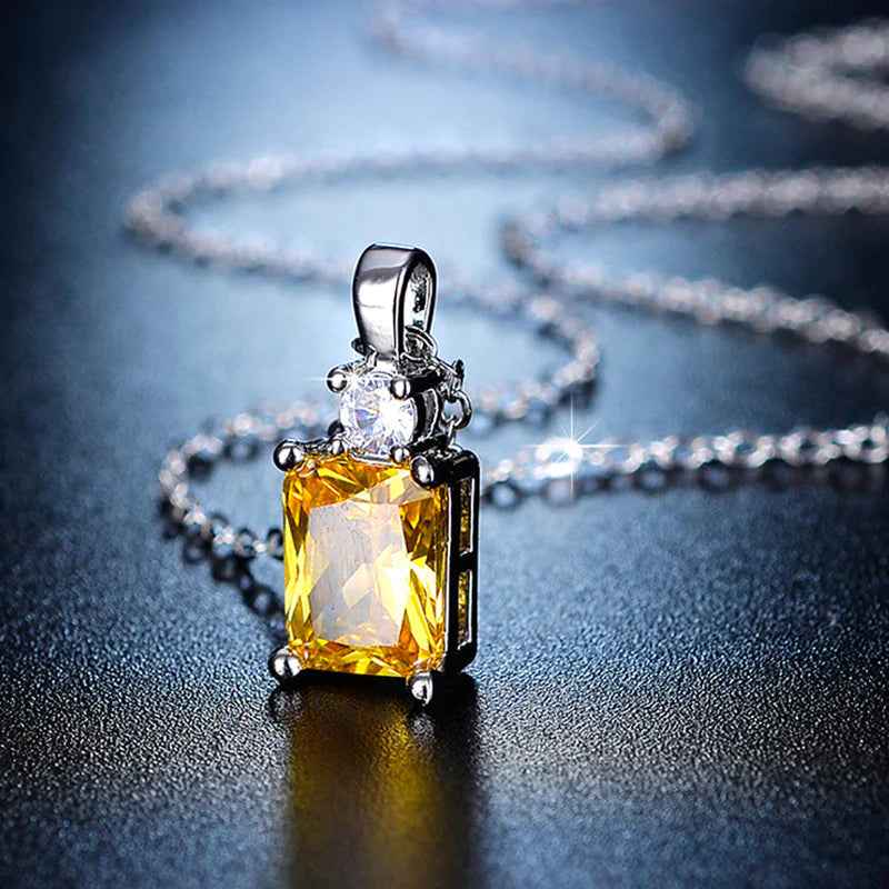 Luxury Emerald-Cut Yellow Stone Pendant Chain