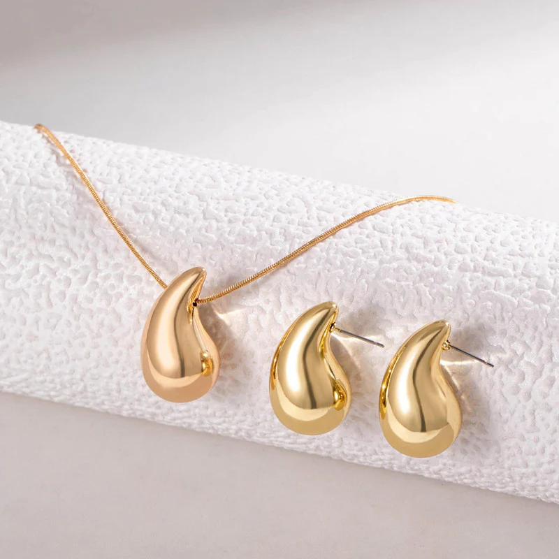 Luxe Anti-Tarnish Gold Droplet Necklace & Earring Set