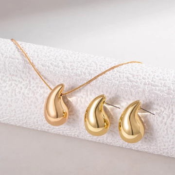 Luxe Anti-Tarnish Gold Droplet Necklace & Earring Set