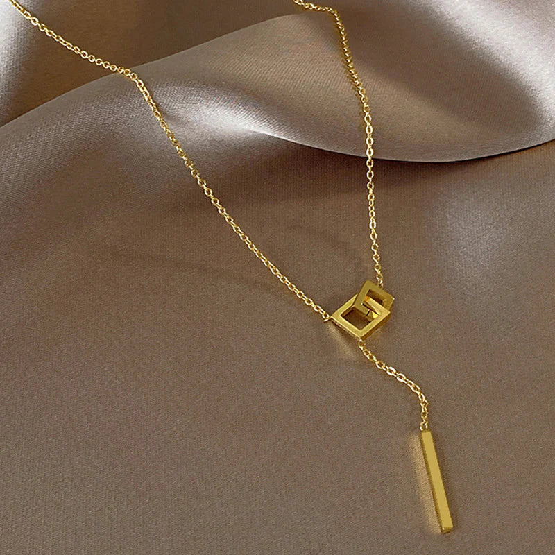 Modern Geometric Lariat Necklace – 18K Gold-Plated