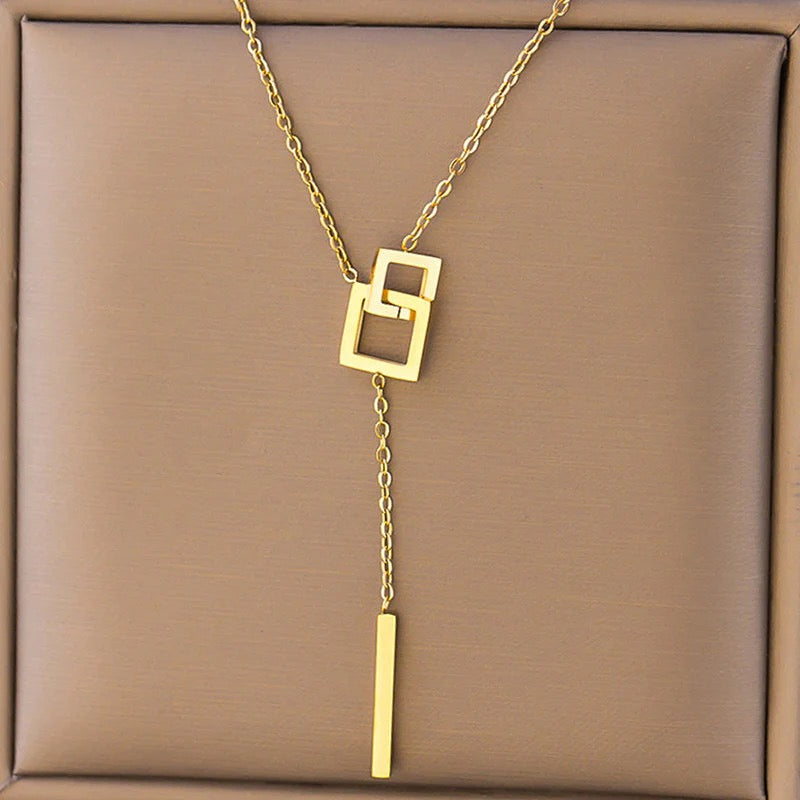 Modern Geometric Lariat Necklace – 18K Gold-Plated