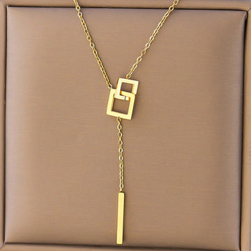 Modern Geometric Lariat Necklace – 18K Gold-Plated