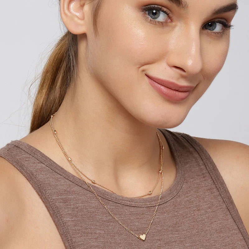 Gold Heart Pendant Layered Necklace
