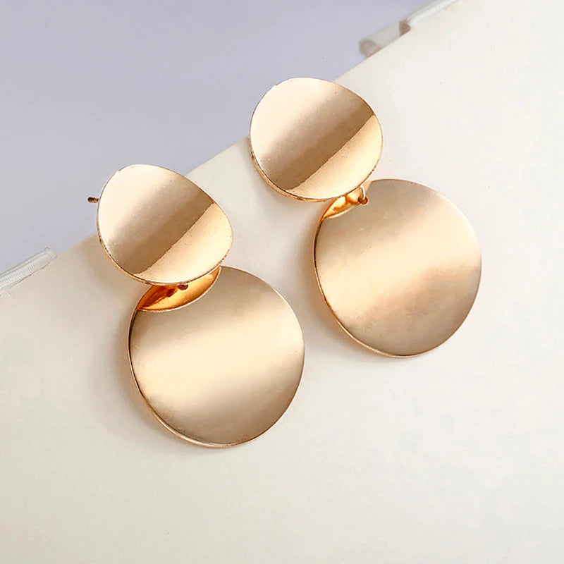 Anti-Tarnish Gold Double Disc Drop Earring