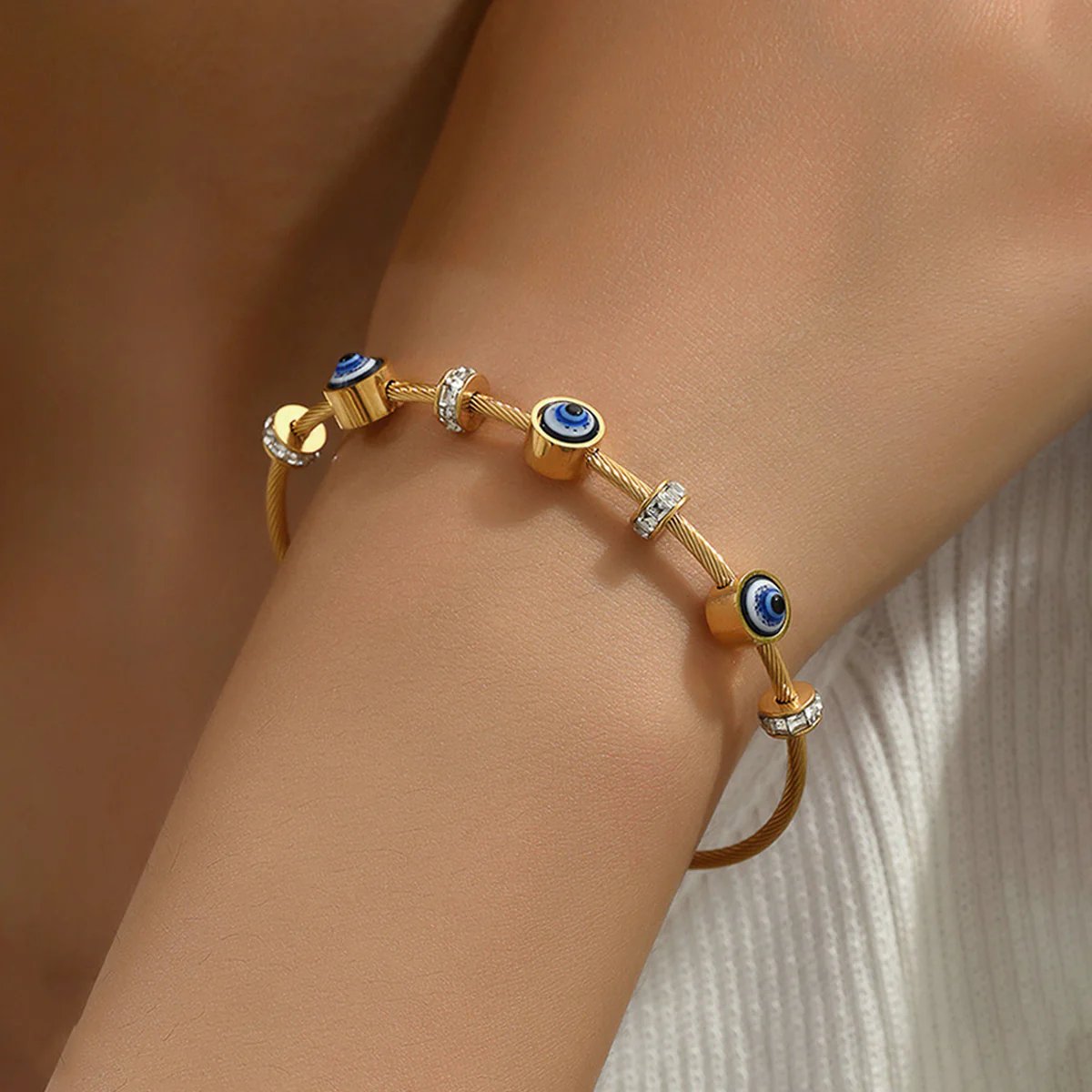 Stainless Steel Gold Plated Evil Eye Anti-Tarnish Bracelet