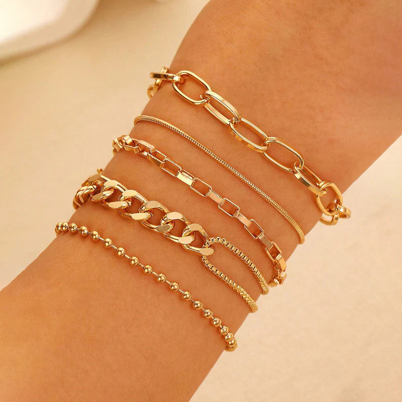 Minimalist Gold Layered Bracelet Set of 5