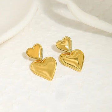 Bold Double-Heart Gold Statement Earring