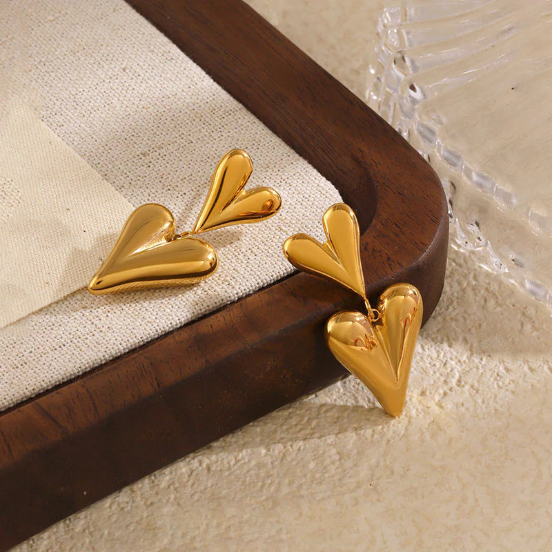 Sleek Gold Elongated Heart Drop Earring