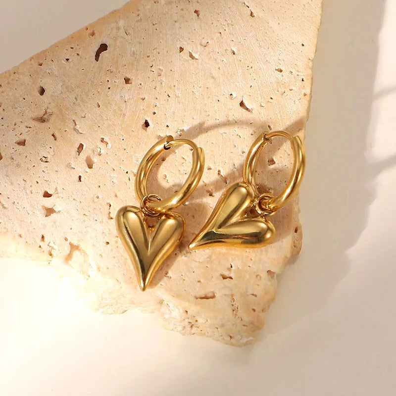 Chic Gold Heart Charm Hoop Earring