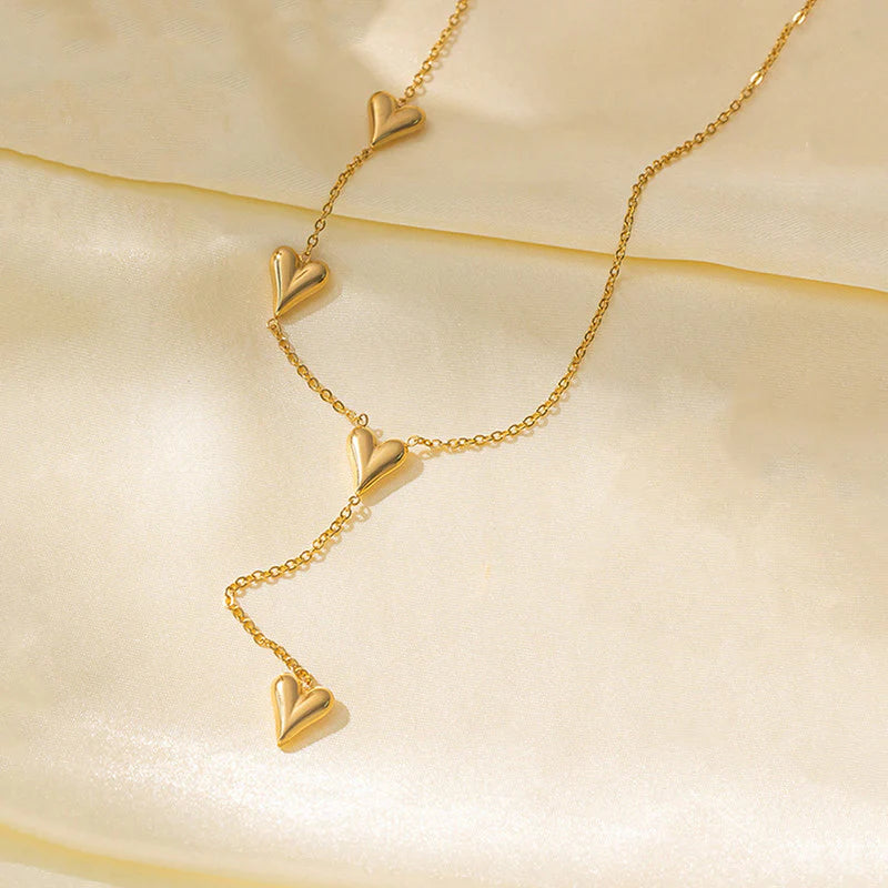 Gold-Plated Multi-Heart Drop Necklace
