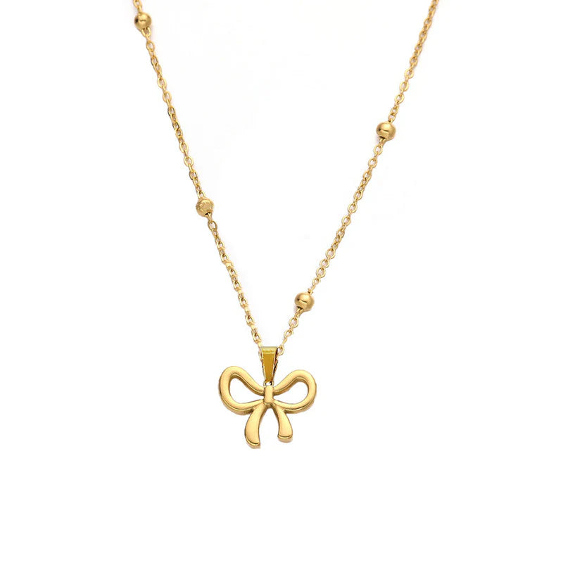 Gold-Plated Bow Pendant Necklace