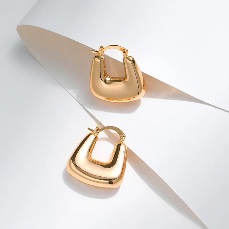 Gold Plated Anti Tarnish Chunky Geometric Statement Hoop Earring