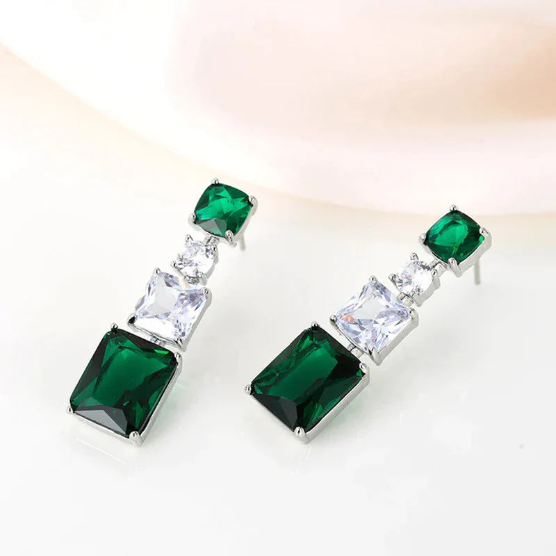 Emerald Elegance Triple Stone Drop Earring