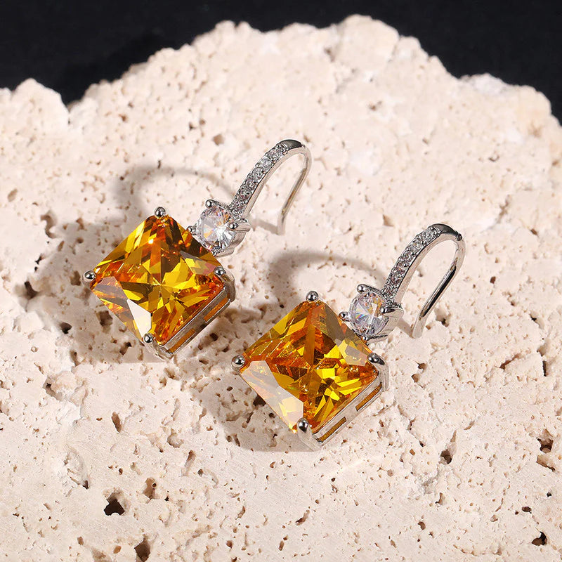 Golden Citrine Square Drop Earring
