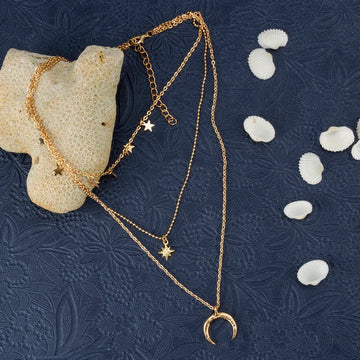 Luna Star Layered Gold Necklace – Celestial Moon & Star Pendant