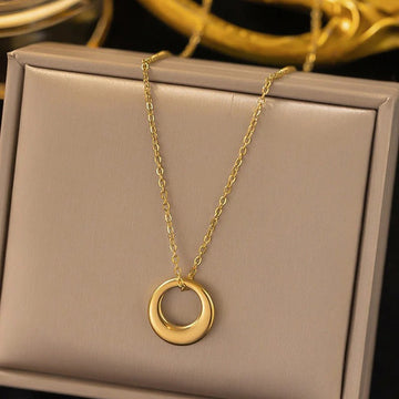 Eternal Glow Minimal Gold Circle Pendant Necklace