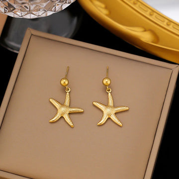 Golden Starfish Drop Earring – Ocean-Inspired Minimal Chic