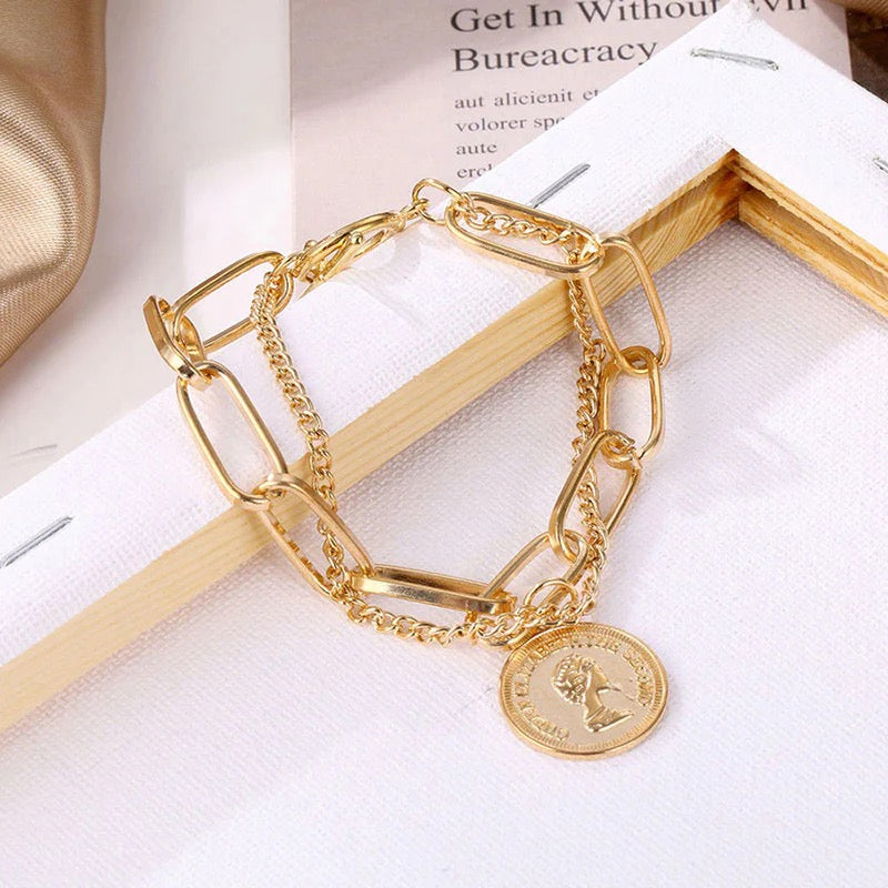 Golden Queen Coin Chain Bracelet