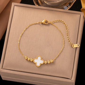 Golden Clover Charm Bracelet – Minimal Elegance with White Inlay