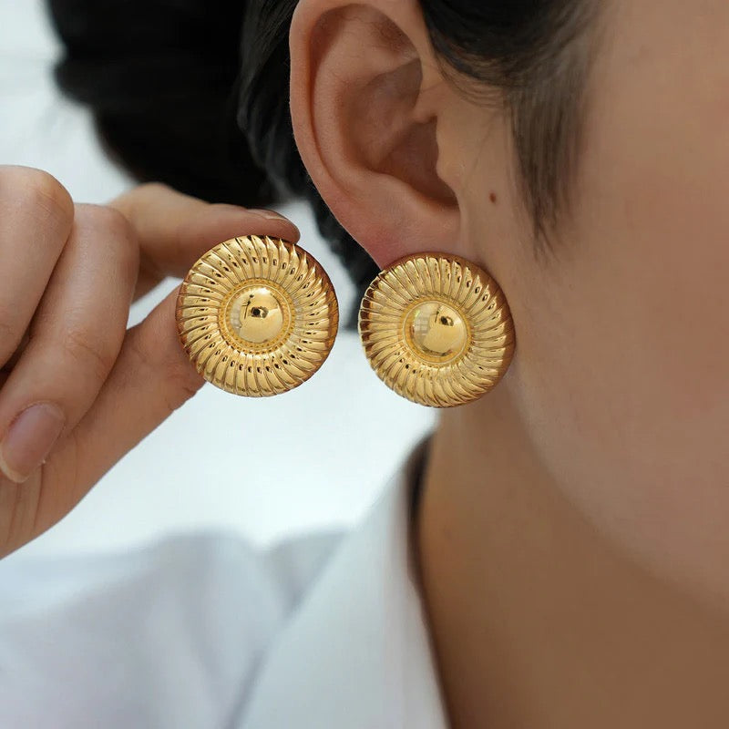 Bold Anti Tarnish Gold Textured Disc Earring