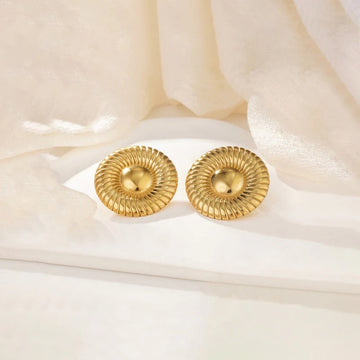 Bold Anti Tarnish Gold Textured Disc Earring
