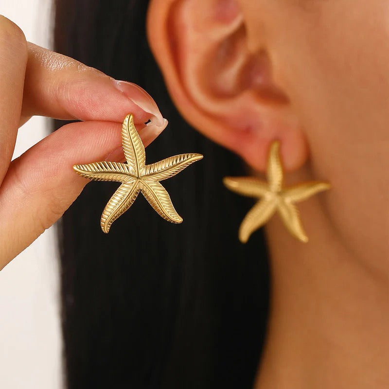Anti Tarnish Gold Starfish Statement Earring