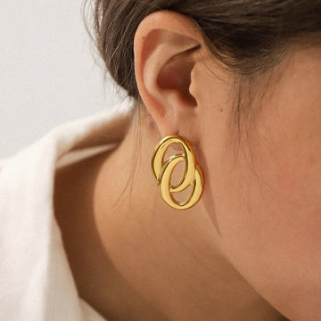 Anti Tarnish Gold Interlock Loop Stud Earring