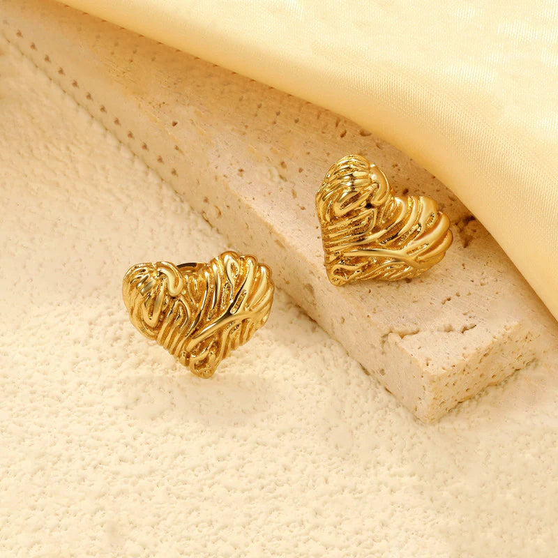 Sculpted Gold Heart Statement Earring