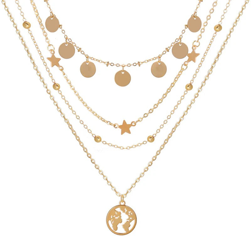 Anti Tarnish Celestial World Layered Necklace