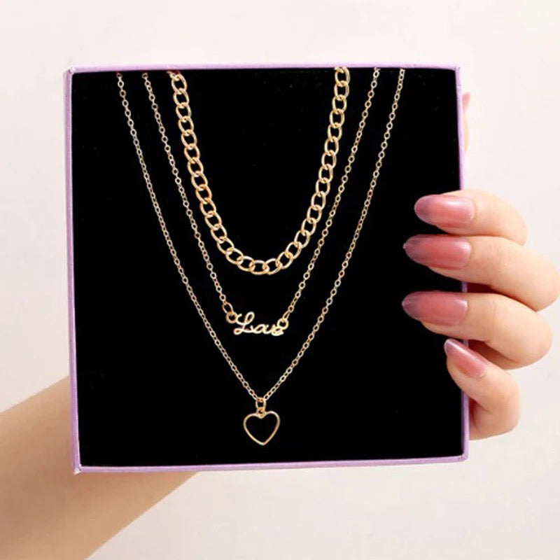 Anti Tarnish Love & Heart Layered Necklace