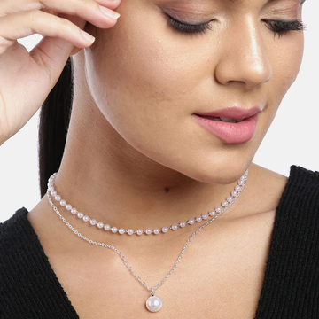 Elegant Layered Pearl & Silver Chain Pendant Necklace