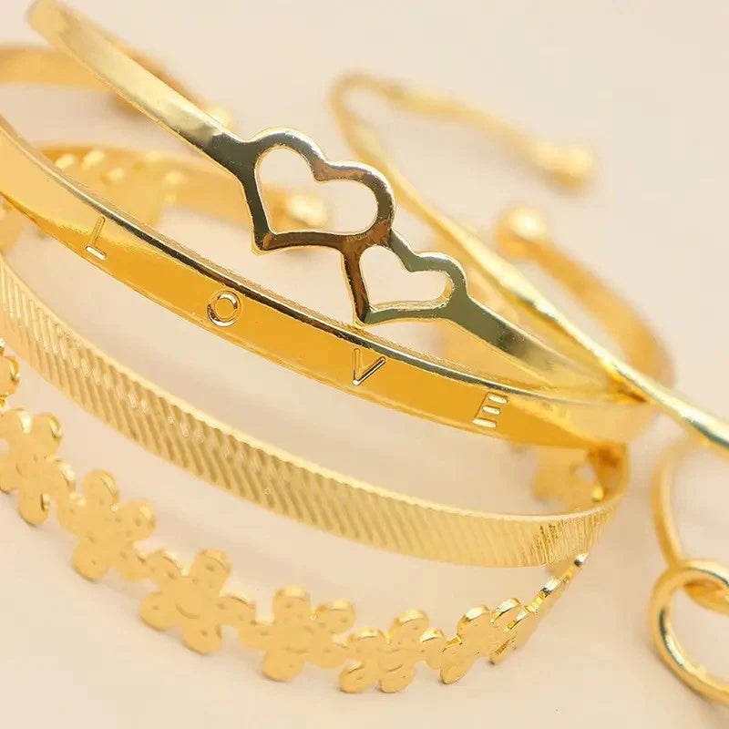 Gold Stacking Bracelet Set – 6pcs