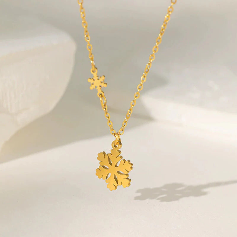 Gold Anti Tarnish Snowflake Pendant Necklace