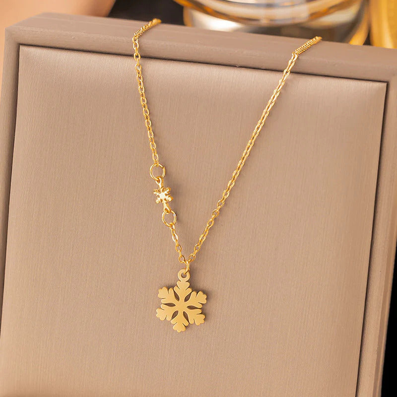Gold Anti Tarnish Snowflake Pendant Necklace