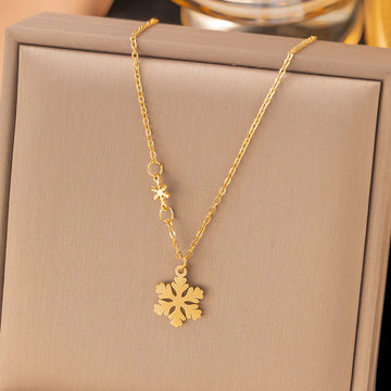 Gold Anti Tarnish Snowflake Pendant Necklace