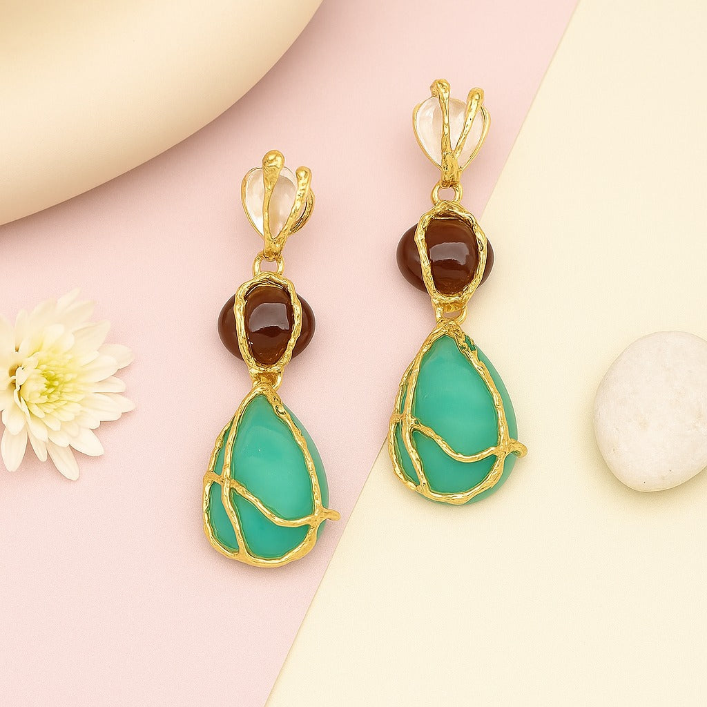 Gold-Plated Triple Stone Drop Earring
