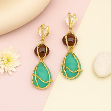 Gold-Plated Triple Stone Drop Earring