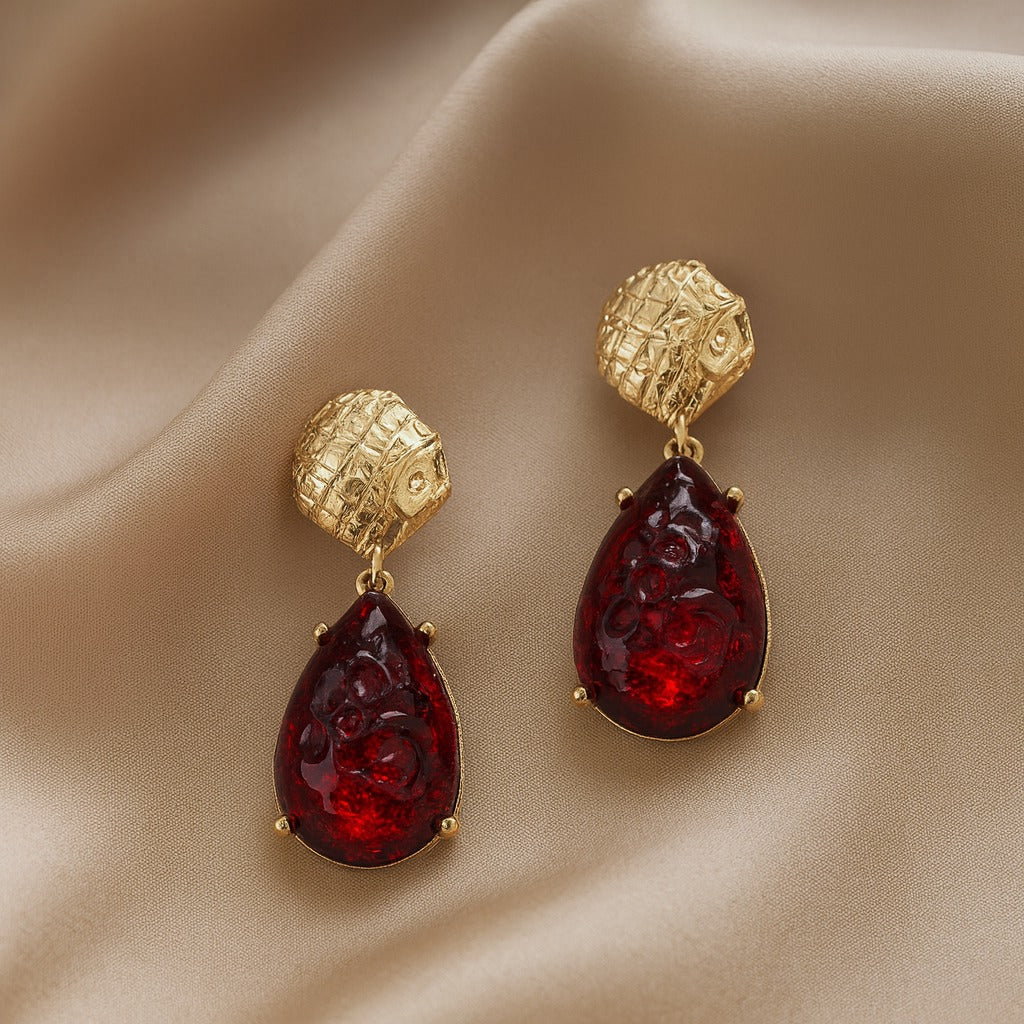 Vintage-Inspired Teardrop Garnet Red Statement Earring