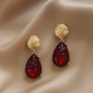 Vintage-Inspired Teardrop Garnet Red Statement Earring