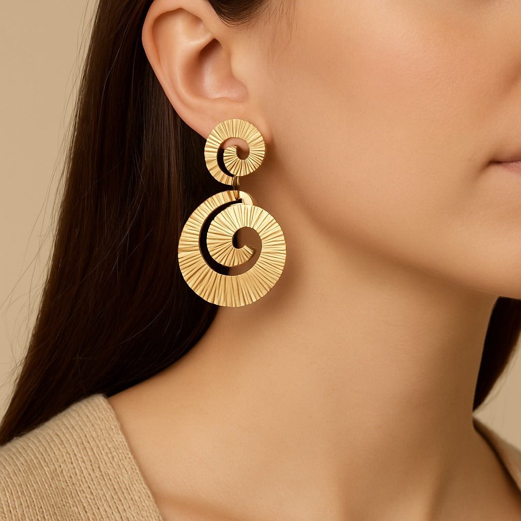 Bold Gold Spiral Statement Earring
