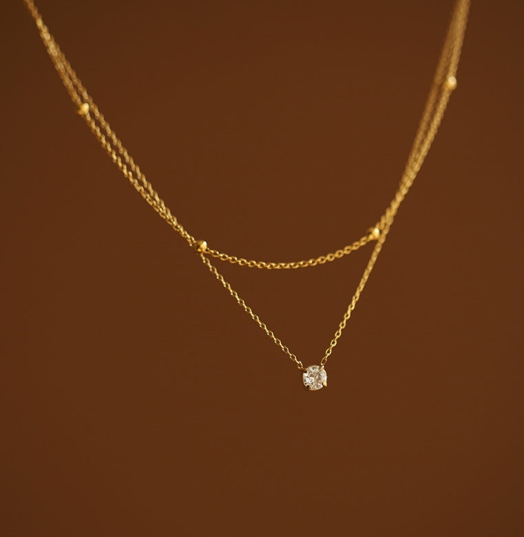 Layered Gold Chain Necklace with Solitaire Pendant