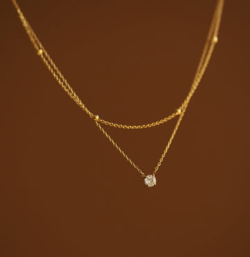 Layered Gold Chain Necklace with Solitaire Pendant
