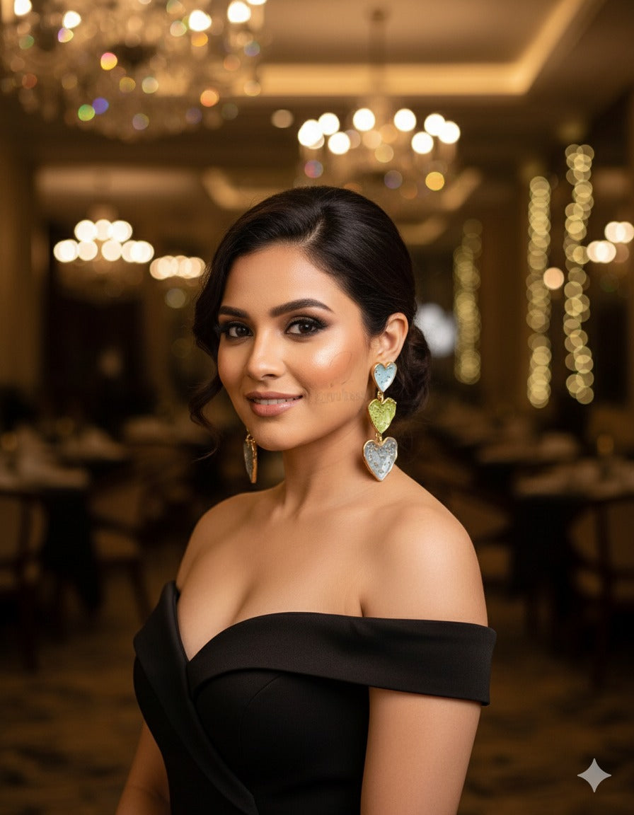 Triple Heart Enamel Drop Earring