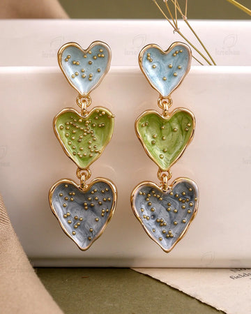 Triple Heart Enamel Drop Earring