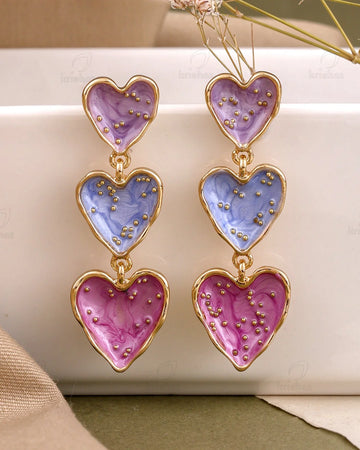 Triple Heart Enamel Drop Earring